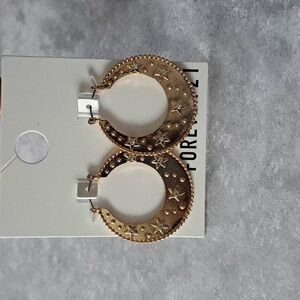 Forever 21 Gold Star and Crystal Embellished Hoop Earrings